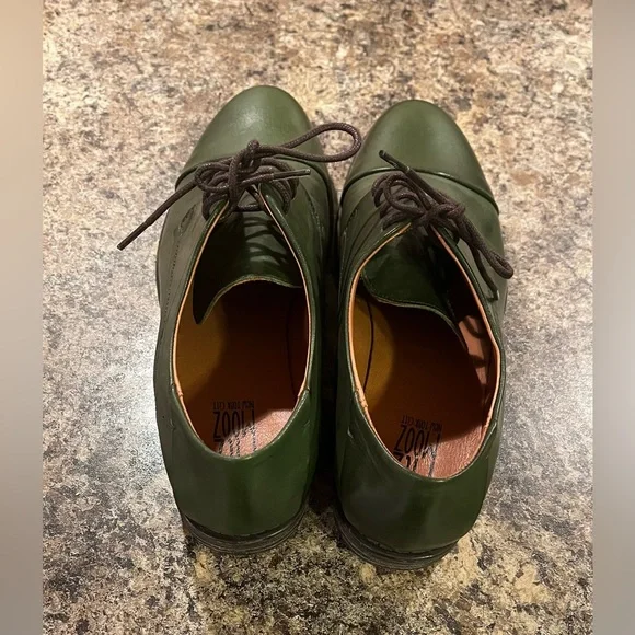 Miz Mooz Green Cap Toe Leather Derby Oxford Shoes Size 10 Lace Up Comfort Flat - Picture 3 of 13